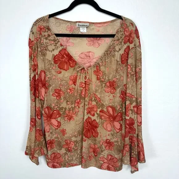 Vintage Carol Rose Floral Y2K Top Size 1X - Picture 1 of 10